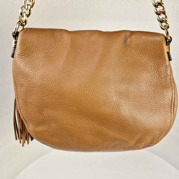 Michael Kors Bedford Handbag Purse Tassel Crossbody Tan Pebble Leather Gold - Picture 2 of 16